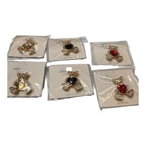 🛑SOLD🛑6 Gold Teddy Charm brooches with Colored Gemstone